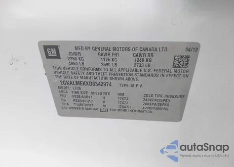 2013 GMC Terrain Sle-1 from USA, damaged, VIN 2GKALMEKXD6342974